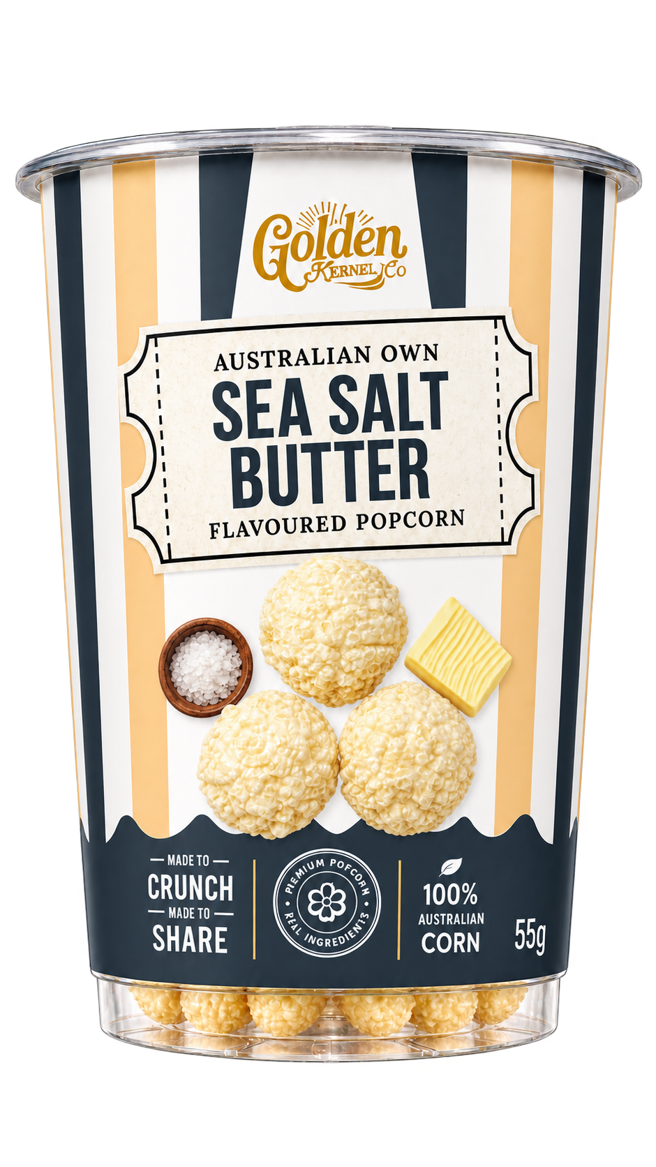 Golden Kernel Co Sea Salt Butter popcorn cup